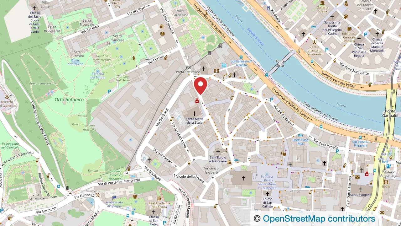 Posizione di Casa Aurora nel quartiere Trastevere a Roma